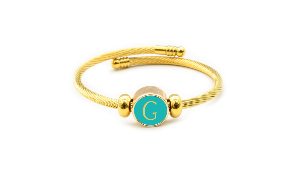 Interchangeable Reversible Round Cable Initial Bracelets - LRFLDIYRNDGTEALGLDSM