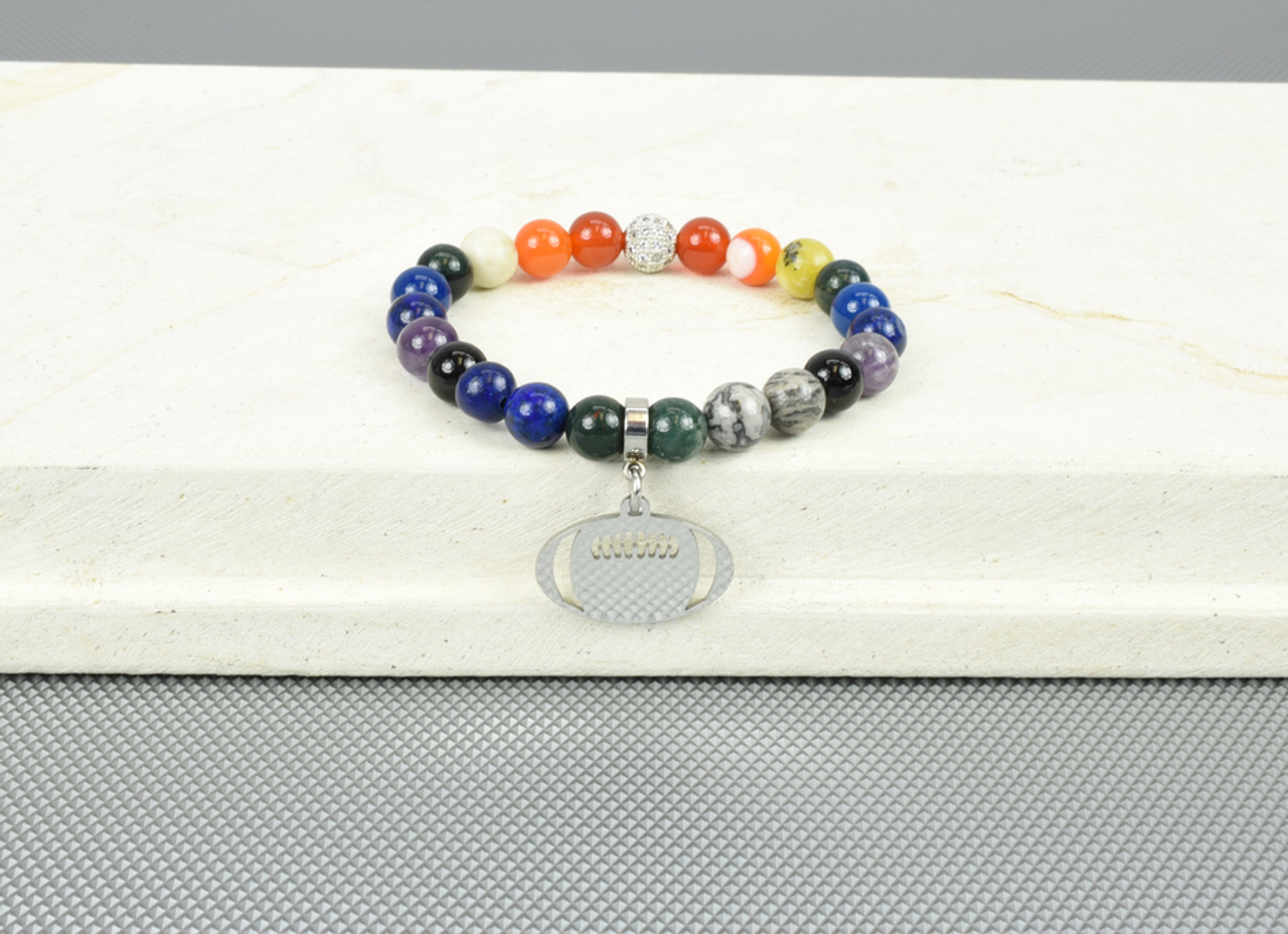 Women's Natural Gemstone Football Chakra Stretch Bracelet By Pink Box Women's Natural Gemstone Football Chakra Stretch Bracelet By Pink Box