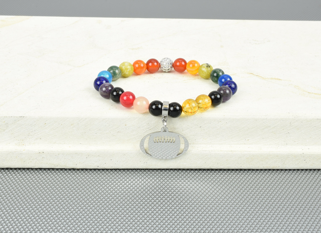 Women's Natural Gemstone Football Chakra Stretch Bracelet By Pink Box - PinkBox5-00602 Women's Natural Gemstone Football Chakra Stretch Bracelet By Pink Box - PinkBox5-00602