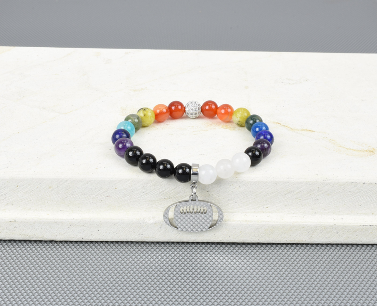 Women's Natural Gemstone Football Chakra Stretch Bracelet By Pink Box - PinkBox5-00592 Women's Natural Gemstone Football Chakra Stretch Bracelet By Pink Box - PinkBox5-00592