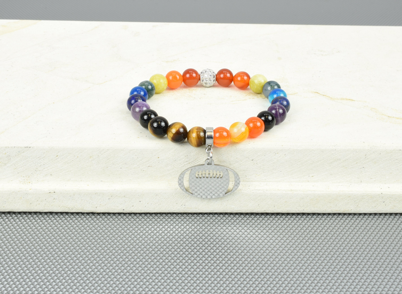 Women's Natural Gemstone Football Chakra Stretch Bracelet By Pink Box - PinkBox5-00581 Women's Natural Gemstone Football Chakra Stretch Bracelet By Pink Box - PinkBox5-00581