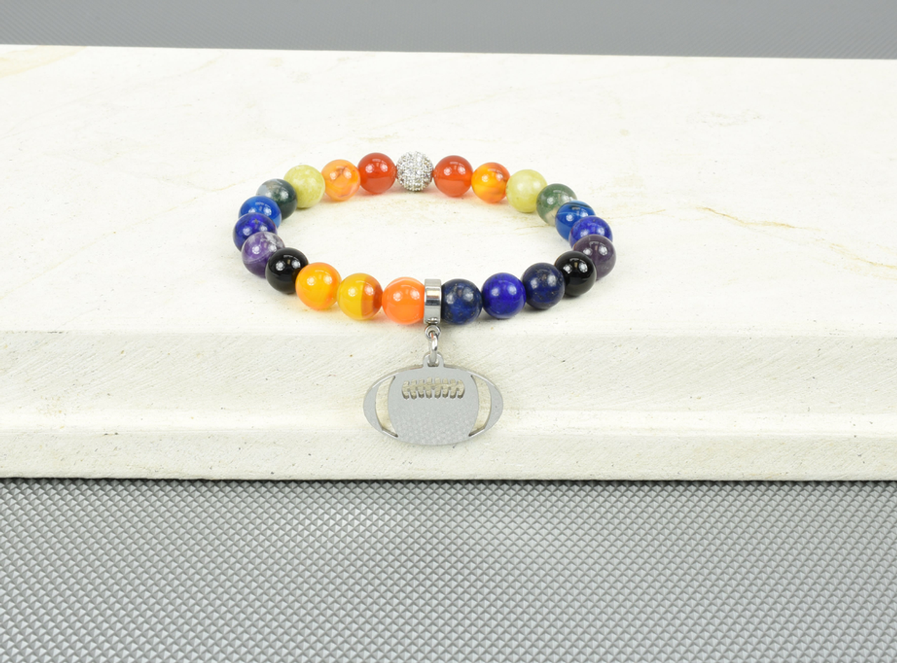 Women's Natural Gemstone Football Chakra Stretch Bracelet By Pink Box - PinkBox5-00583 Women's Natural Gemstone Football Chakra Stretch Bracelet By Pink Box - PinkBox5-00583