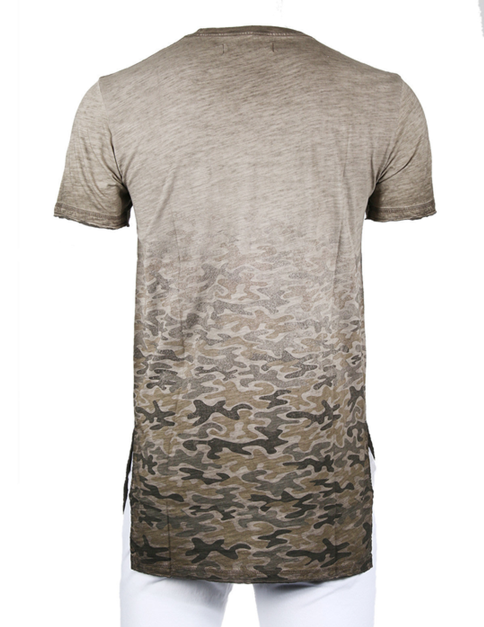 Men's Short Sleeve Camouflage Longline Side Slit Oil Wash T-shirts BROWN - S002555B002730P000009V005
