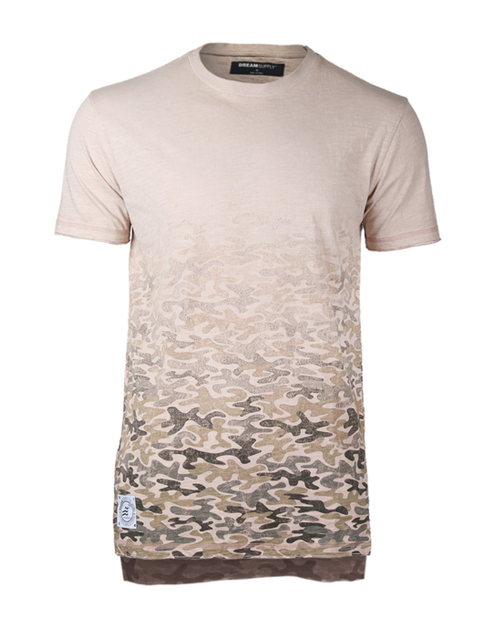 Men's Short Sleeve Camouflage Longline Side Slit Oil Wash T-shirts BROWN - S002555B002730P000009V009