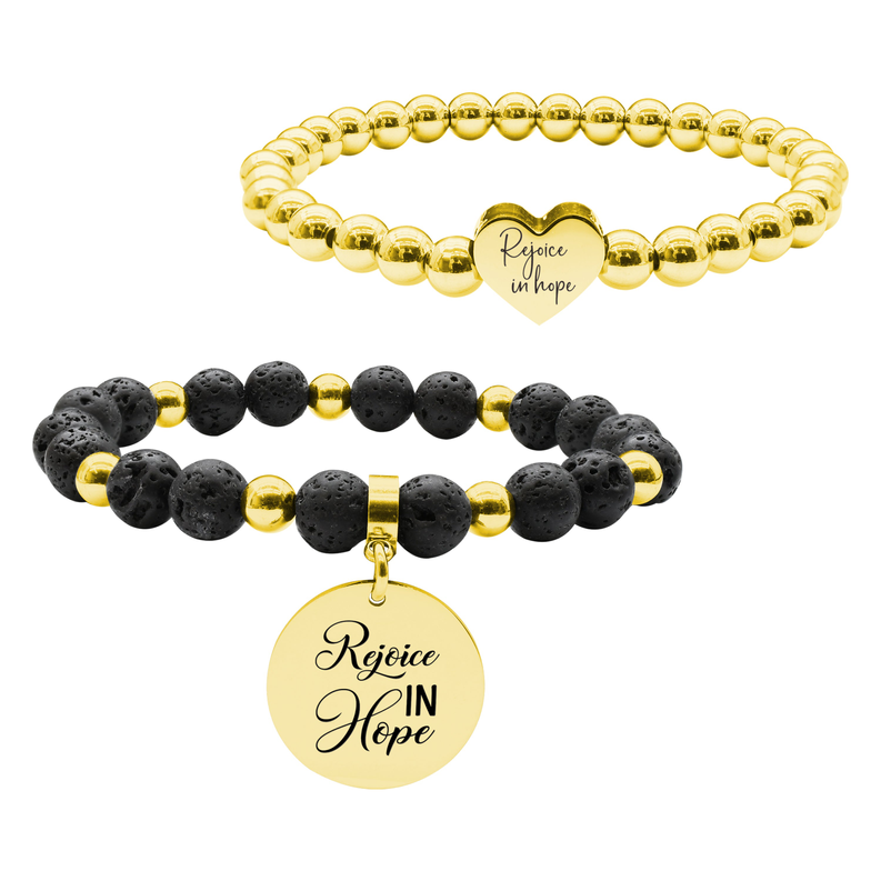 Pink Box 2 Piece Stackable Inspirational Bead Bracelets - SS6MMHRT.22MMLAVA-SVG.REJOICEINHOPE-GLD