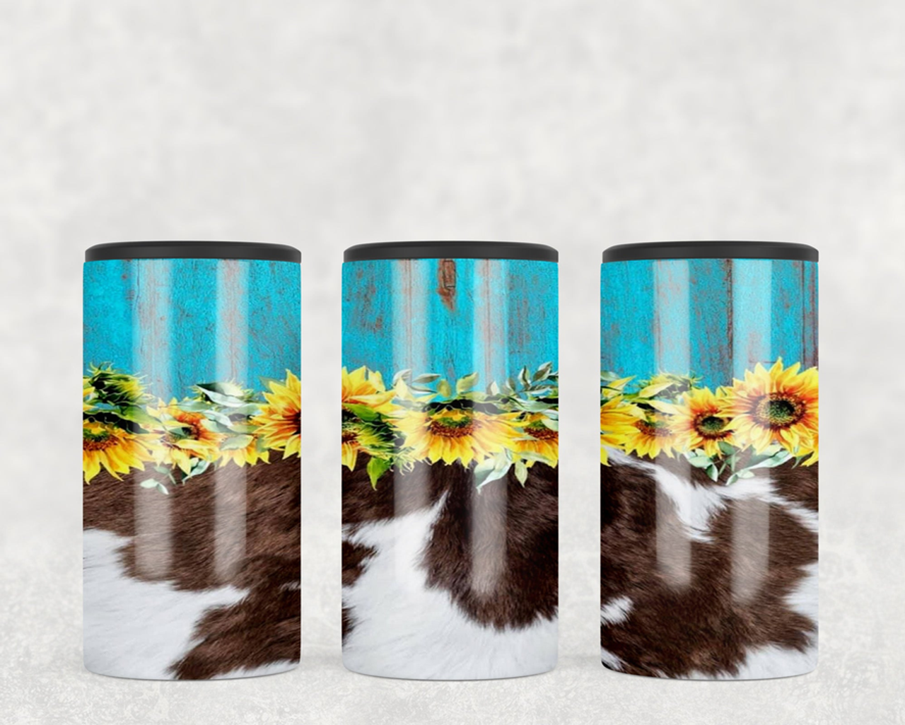 faux cowhide Sunflowers  Steel can hugger - optional speaker