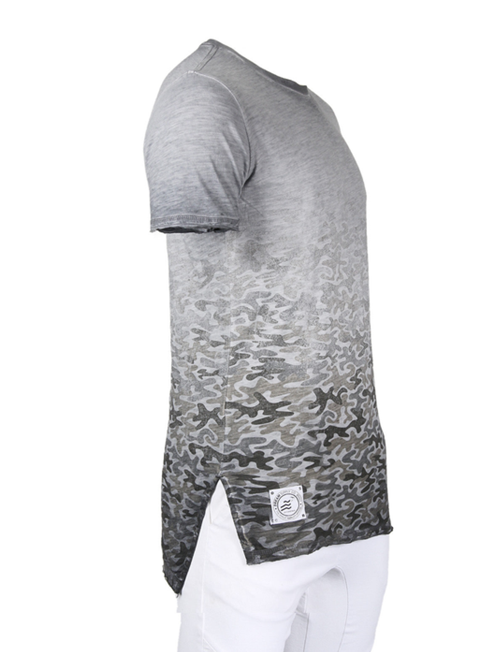 Men's Short Sleeve Camouflage Longline Side Slit Oil Wash T-shirts BROWN - S002555B002730P000009V012