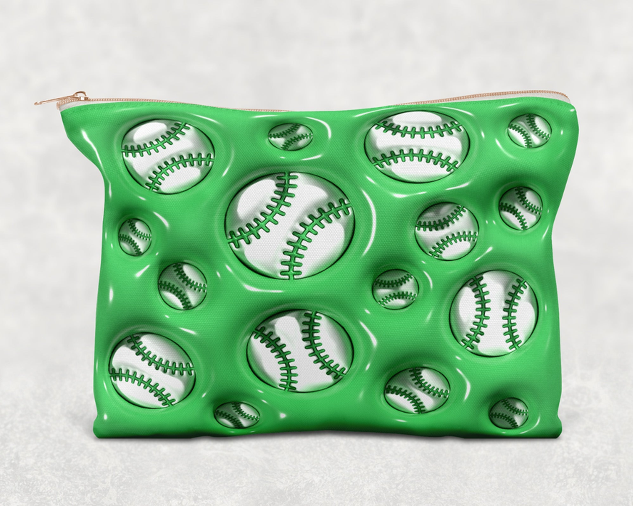 Green Baseball   Printed Canvas Zipper Bag