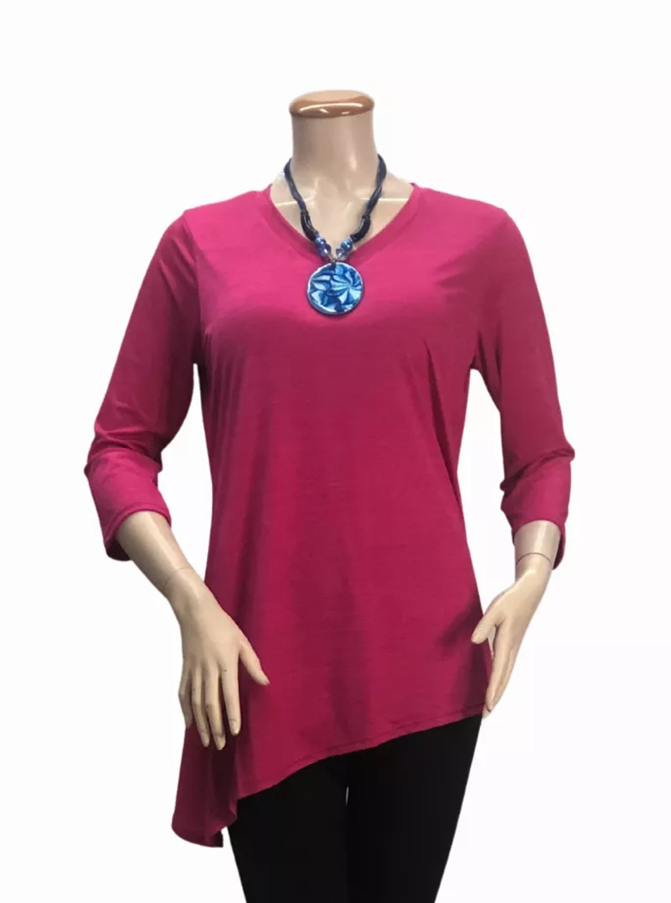 V - Neck Asymmetrical 3/4 Sleeve Tunic Top - S001372B002006P000095V041