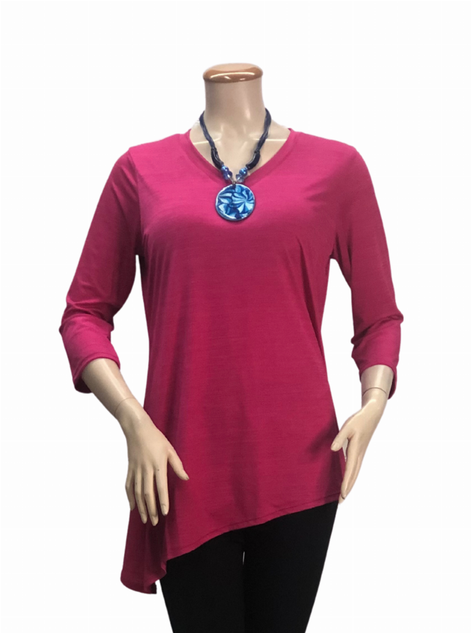 V - Neck Asymmetrical 3/4 Sleeve Tunic Top - S001372B002006P000095V042