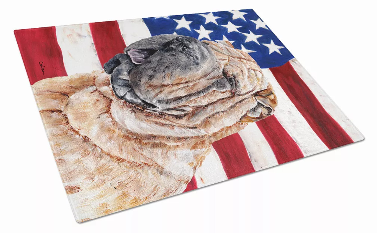 American Flag Dog Print Glass Cutting Board Large - SC9637LCB