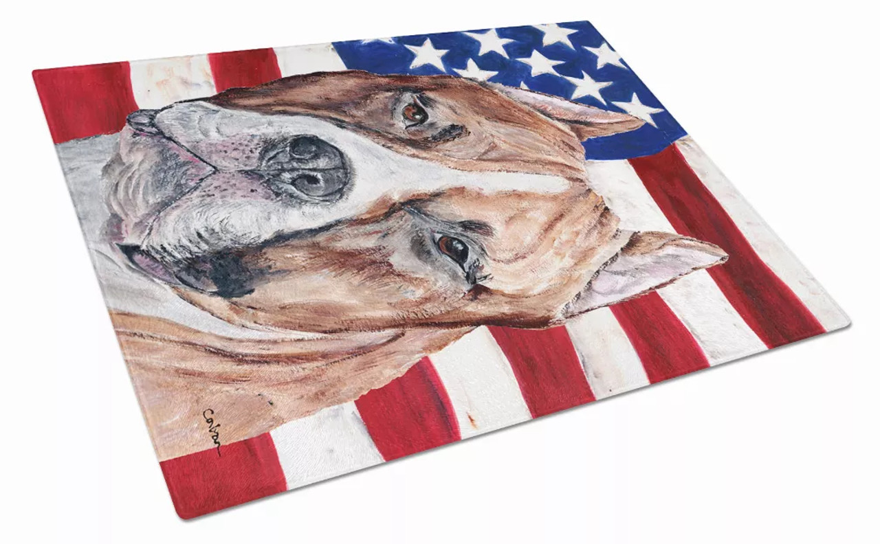 American Flag Dog Print Glass Cutting Board Large - SC9637LCB