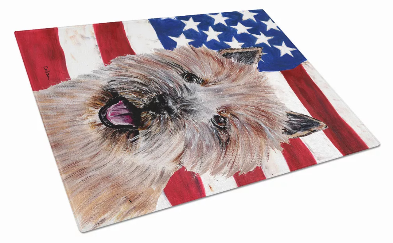 American Flag Dog Print Glass Cutting Board Large - S000213B001695P040589V012