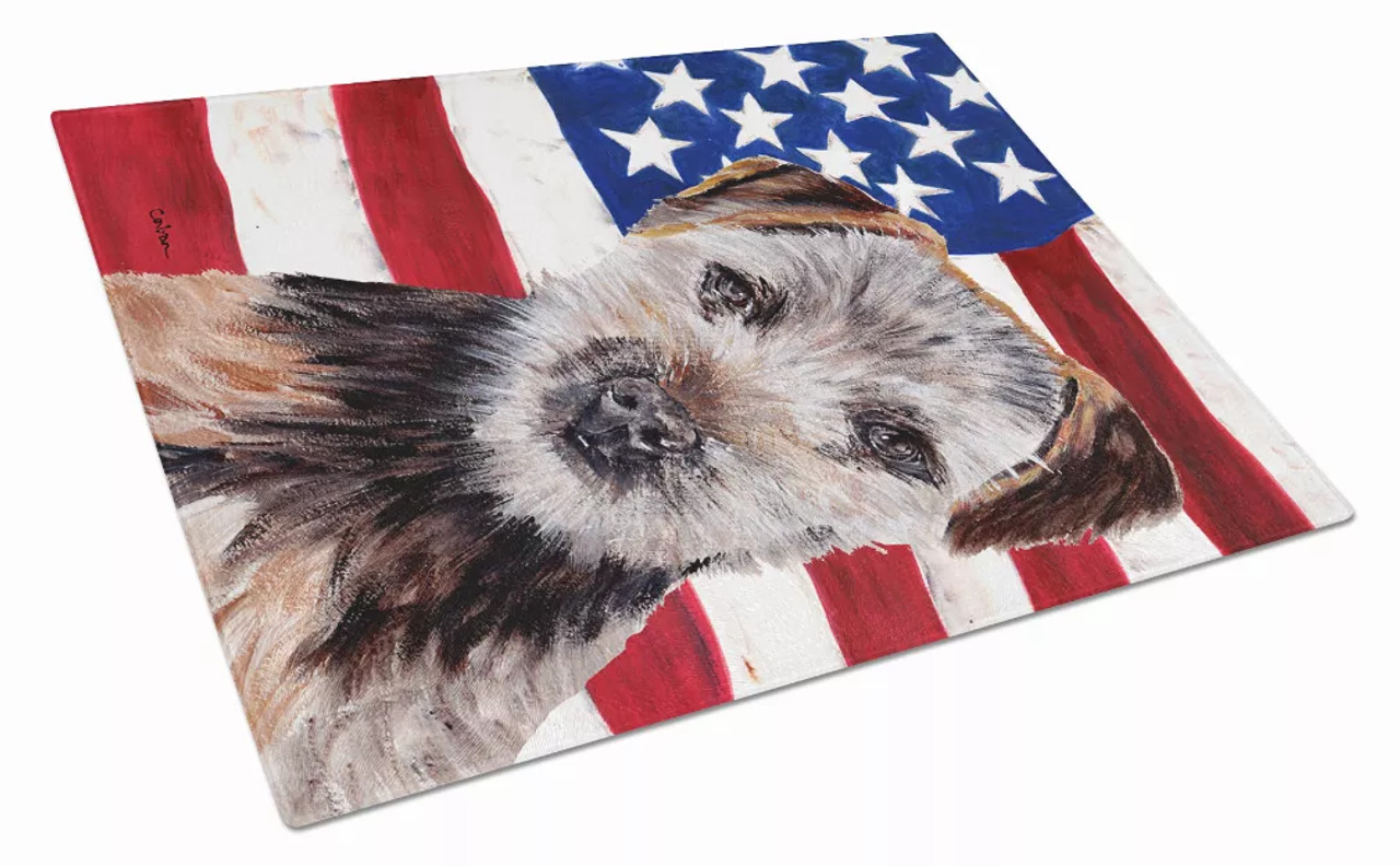 American Flag Dog Print Glass Cutting Board Large - S000213B001695P040589V013