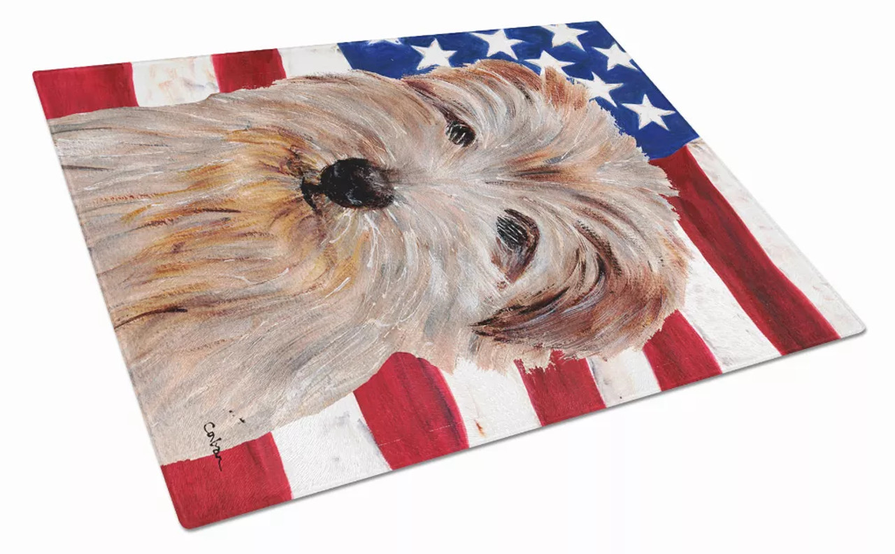 American Flag Dog Print Glass Cutting Board Large - S000213B001695P040589V014