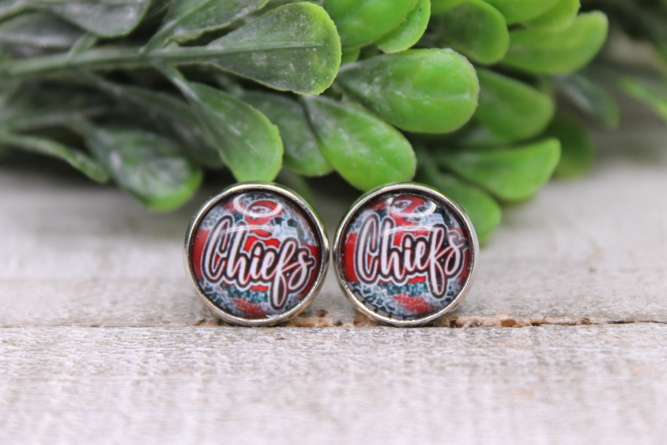KC Football on Brushstrokes|| 12mm Glass Stud Earrings