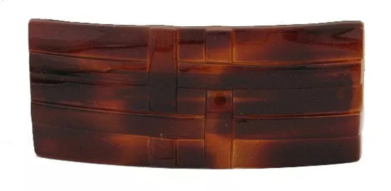 Tortoise Shell Rectangle Barrette With Ribbon Design - 706-06