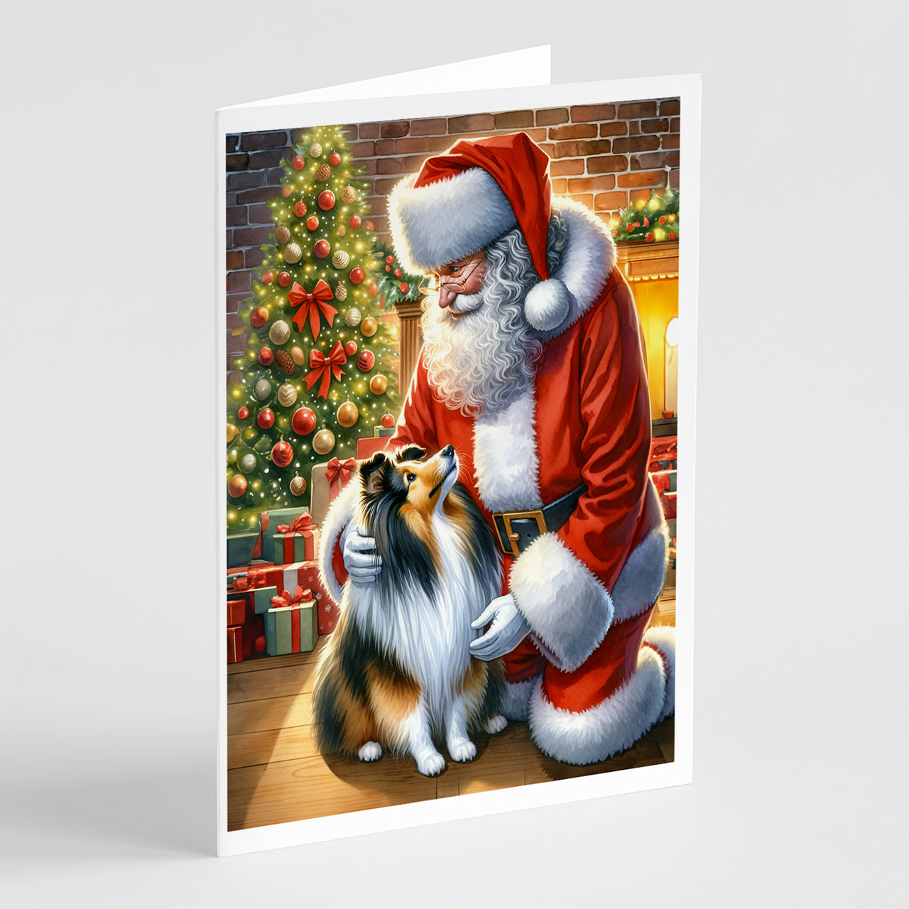 Sheltie and Santa Claus Greeting Cards Pack of 8