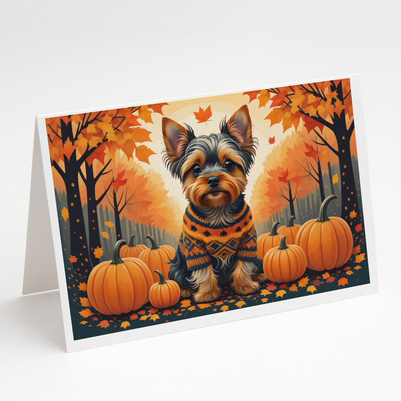 Yorkshire Terrier Fall Greeting Cards Pack of 8