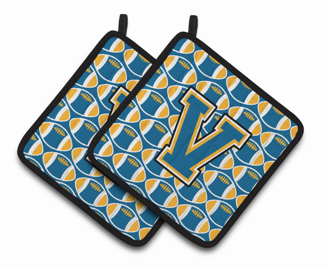 Monogram Football Pair of Pot Holders - CJ1077-VPTHD