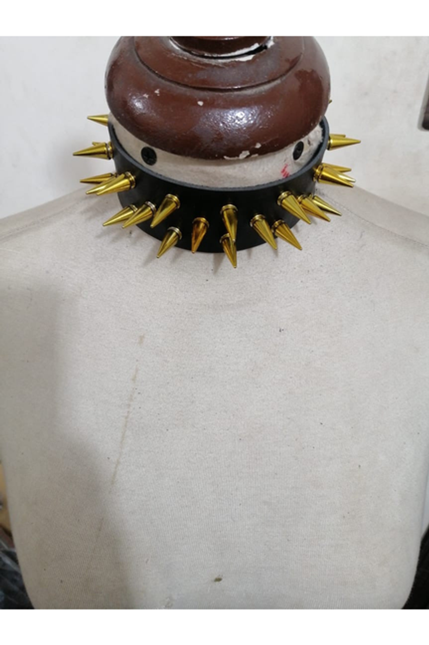 Faux Leather & Metallic Spike Choker - HAR-44-OneSize
