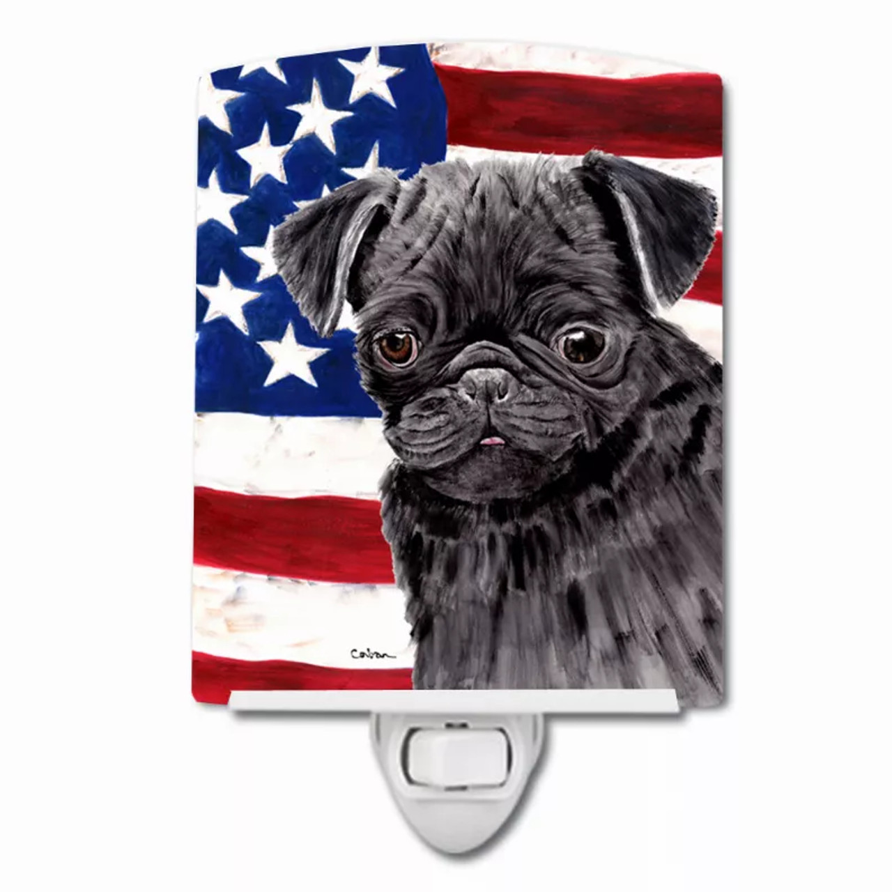 USA American Flag with Dog Ceramic Night Light - S000213B001695P103131V000