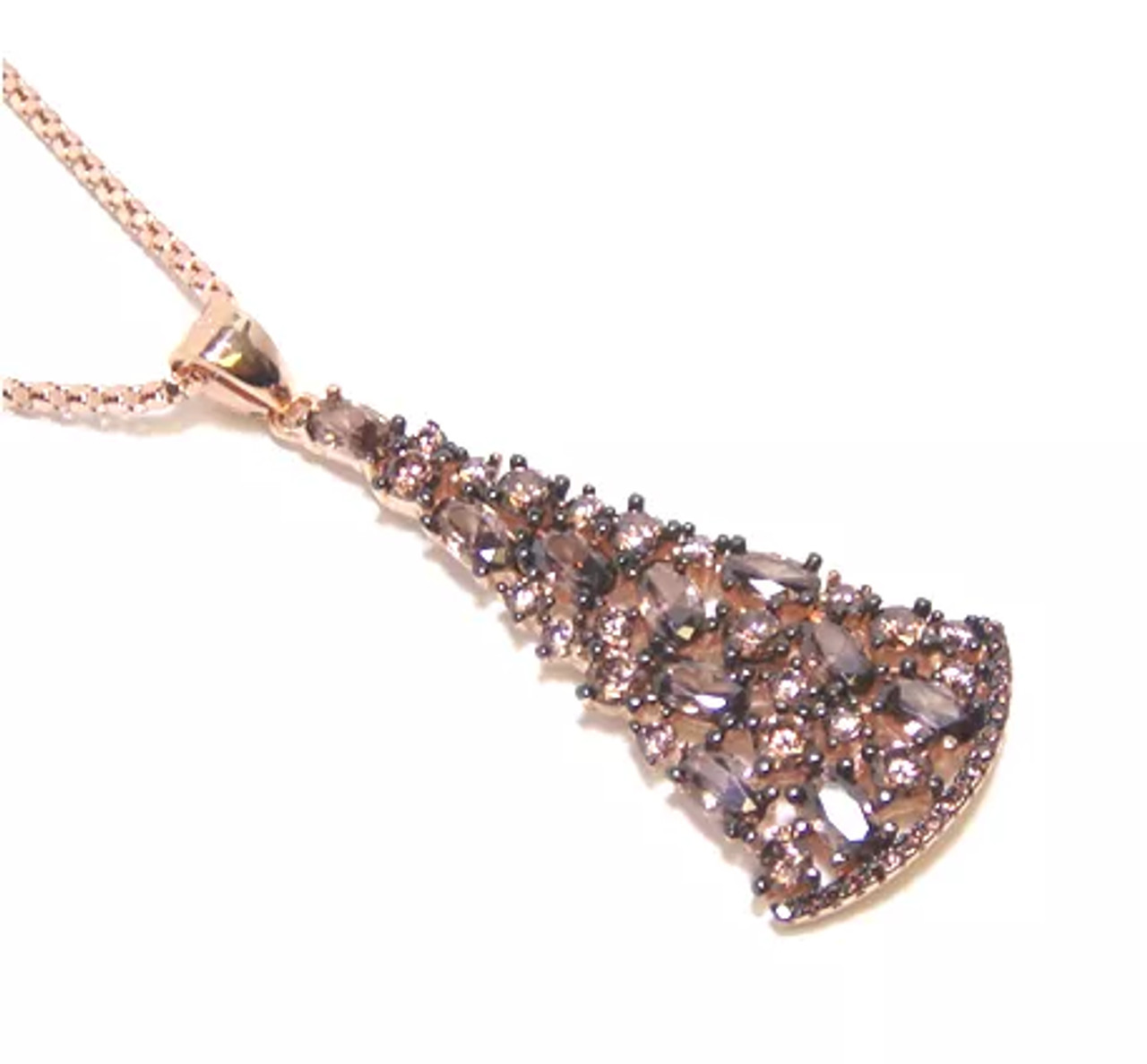 Simulated Brown Diamond Dangle Pendant, Necklace, 925 Sterling Silver, Rose Gold