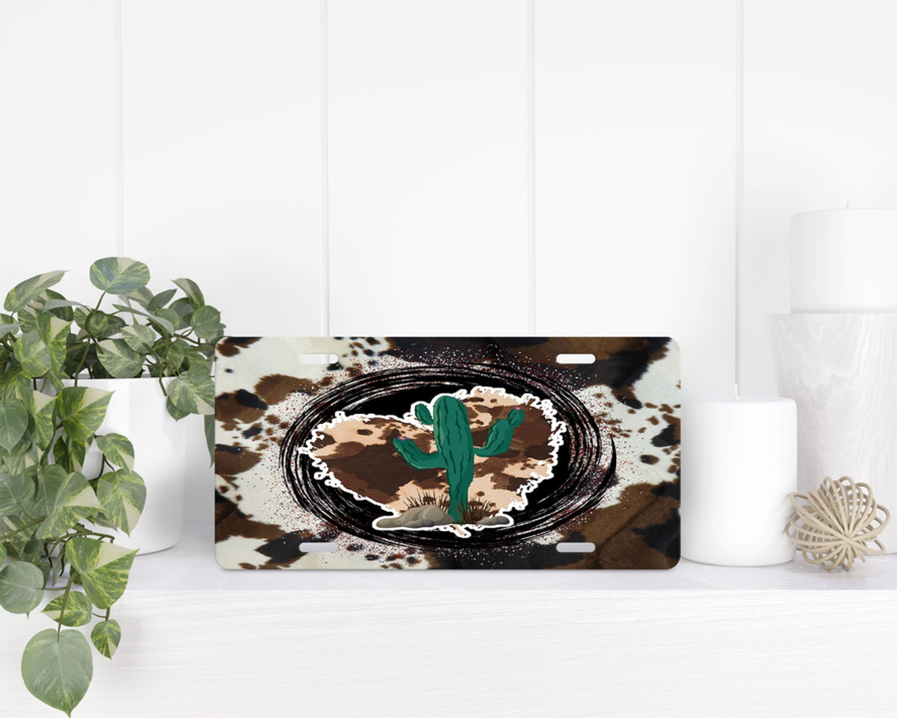 faux cowhide Cactus Heart|License Plate