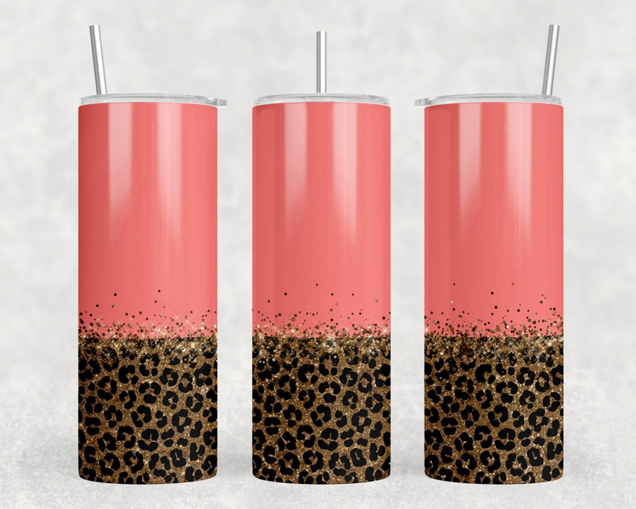 Coral Leopard Print|Skinny Tumbler|Optional Bluetooth Speaker| Speaker Color Varies