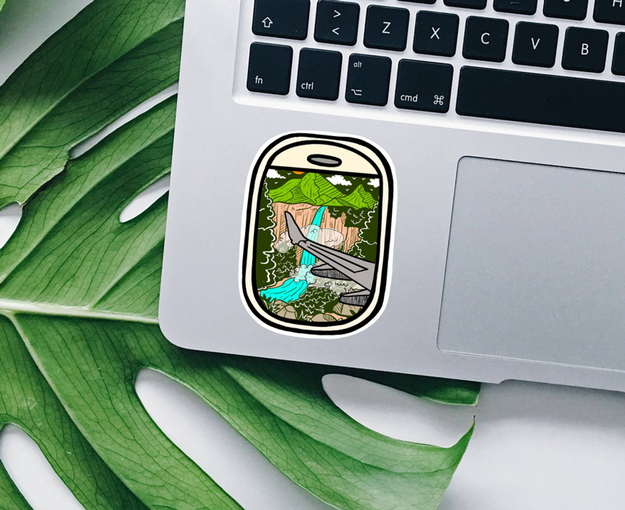 Night waterfall Plane Window Vinyl Sticker
