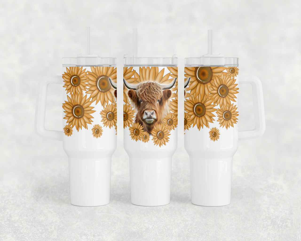 Sunflower Highland Cow 40oz Tumbler