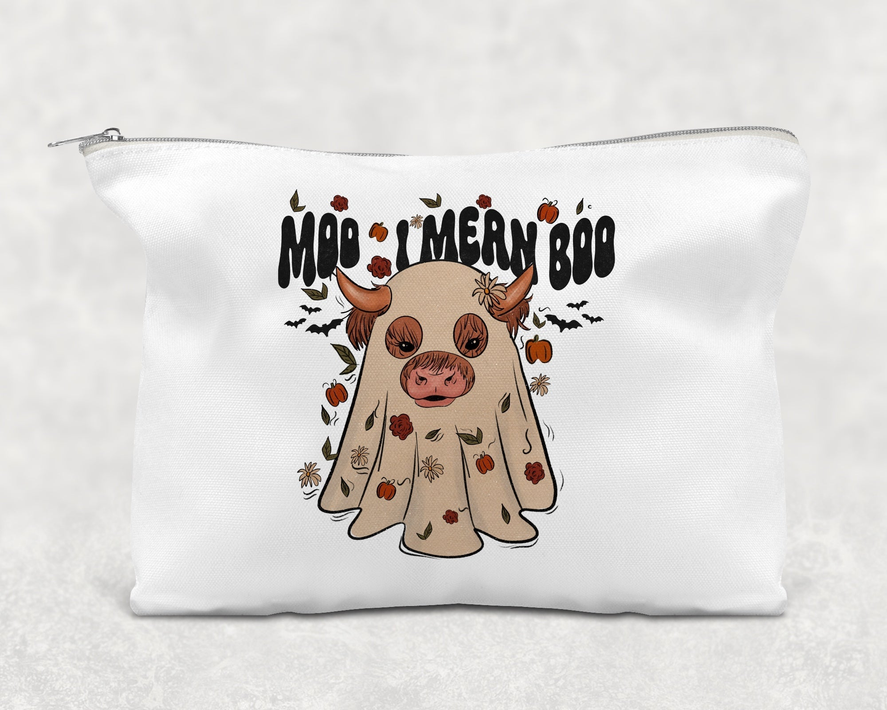 Moo I Mean Boo Halloween Cow  Printed Canvas Zipper Bag
