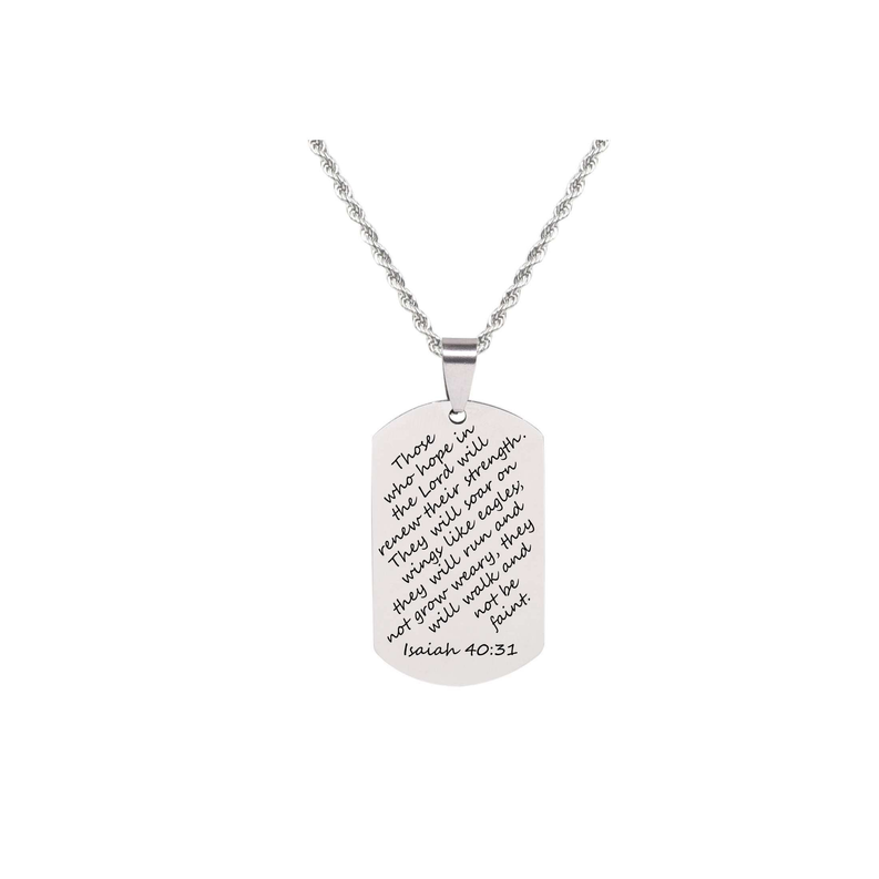 Stainless Steel Stylish Scripture Tag Necklace In Silver By Pink Box - PinkBox-25-7163