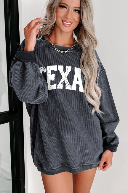 Texas Ribbed Knit Round Neck Pullover Sweatshirt - TexasKnitPullover-Texas-XL