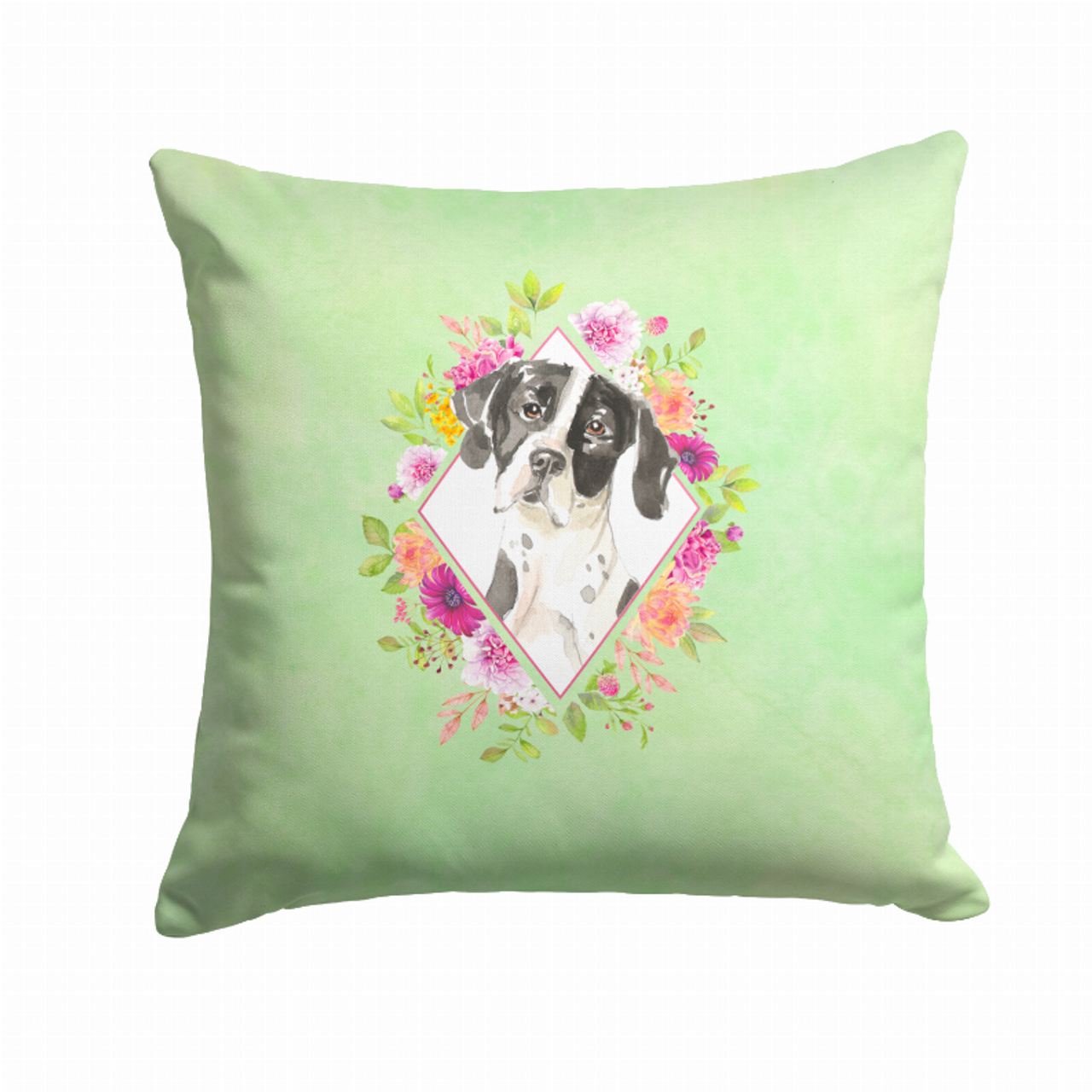 Floral Design with Dog Picture Fabric Decorative Pillow - CK4399PW1414