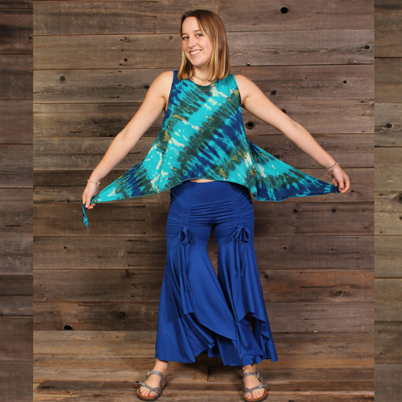 WING IT TOP Rayon Spandex Tie Dye Open Back Crop Tank Top - JD111WTopJD111-aqua-L