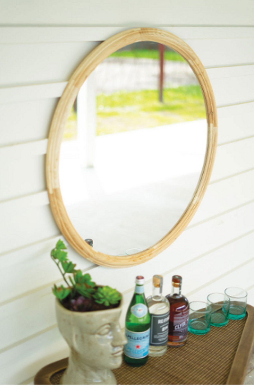 Round Wood Framed Mirror