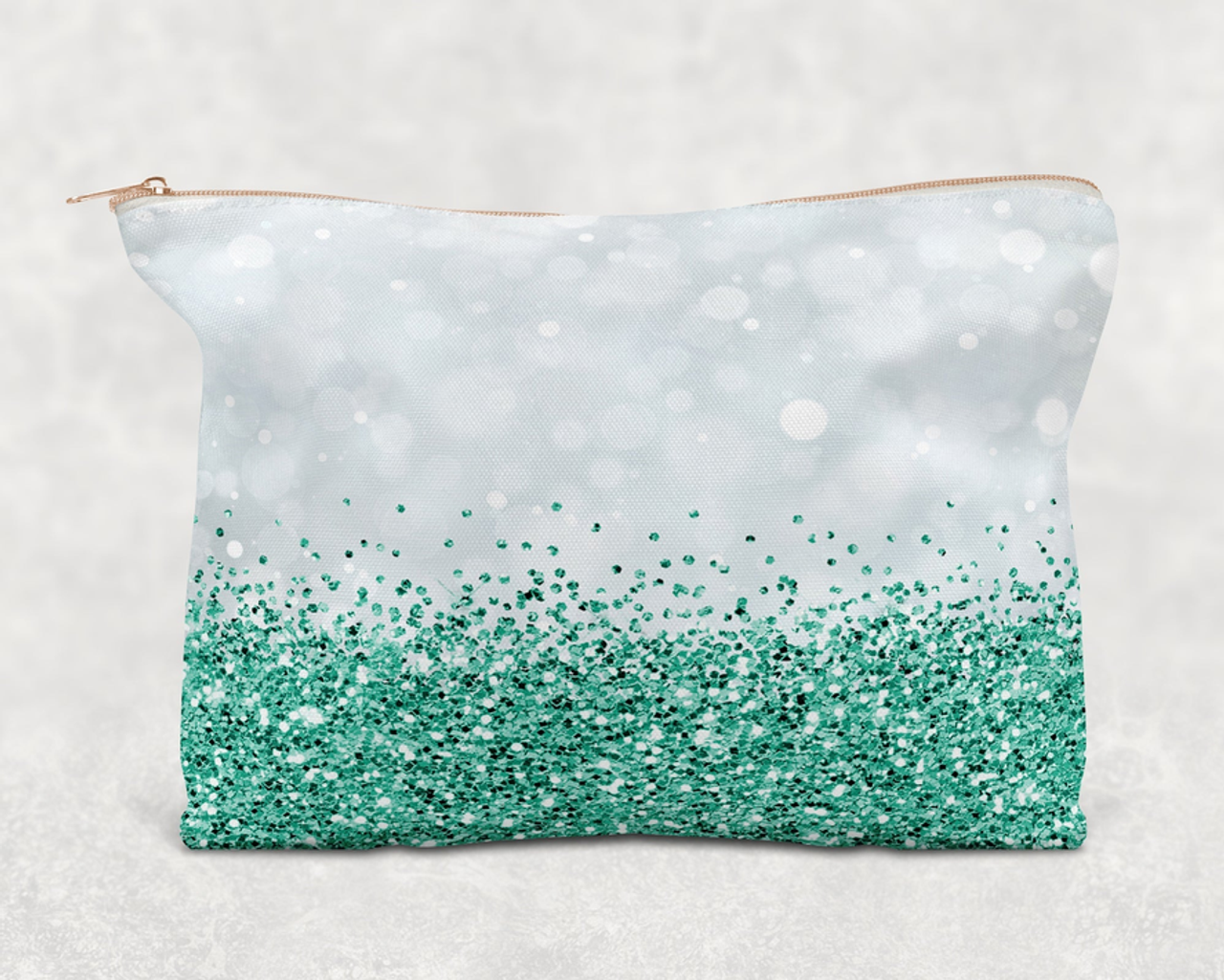 Turquoise Faux Glitter   Printed Canvas Zipper Bag