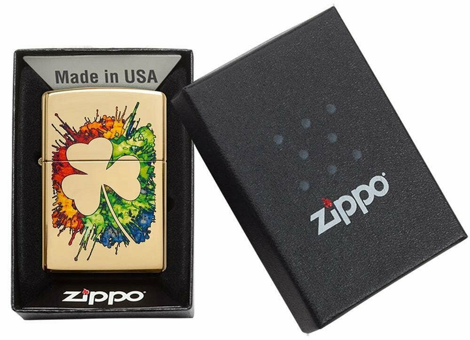 Zippo Graffiti Clover Shamrock High Polish Brass Genuine Pocket Lighter
