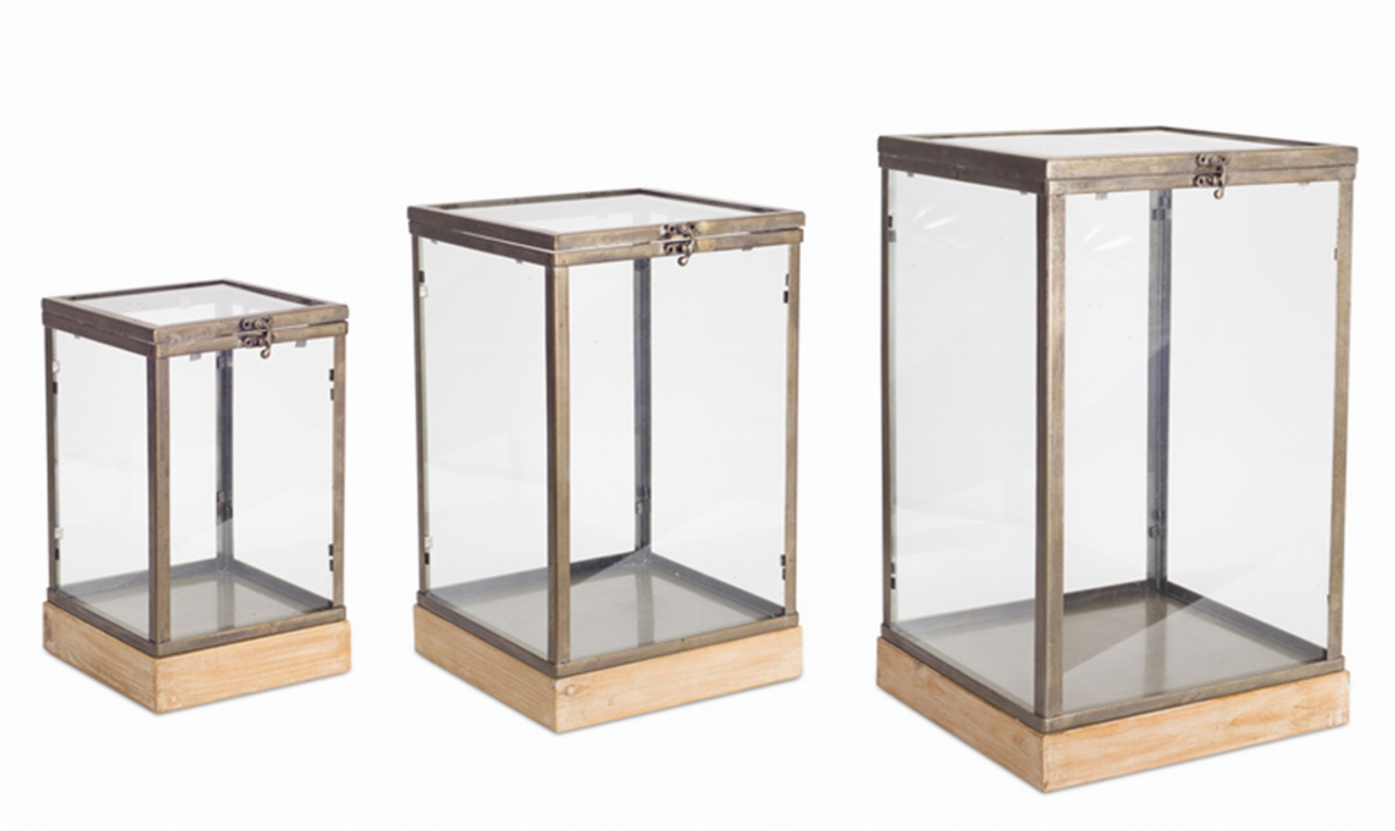 Cube (Set of 3) 13"H, 16"H, 19.5"H Glass/Metal