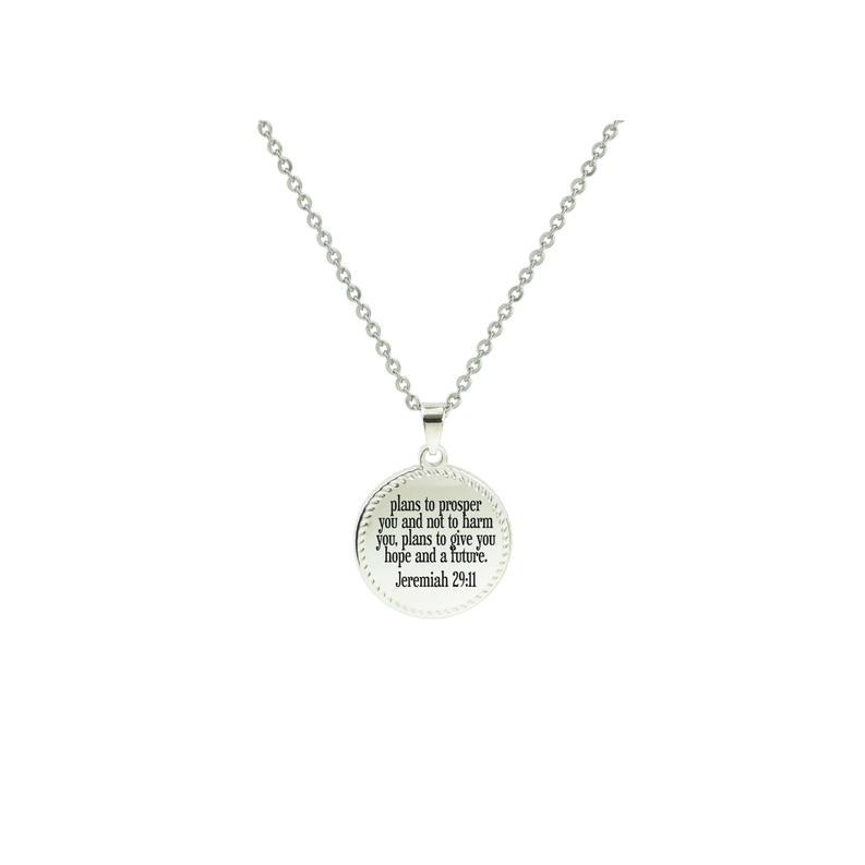 Bezeled Disc Scripture Necklace - PinkBox-25-4523