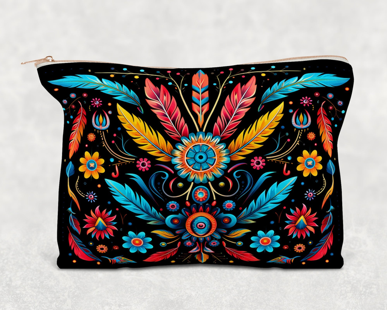 Neon Aztec  Printed Canvas Zipper Bag