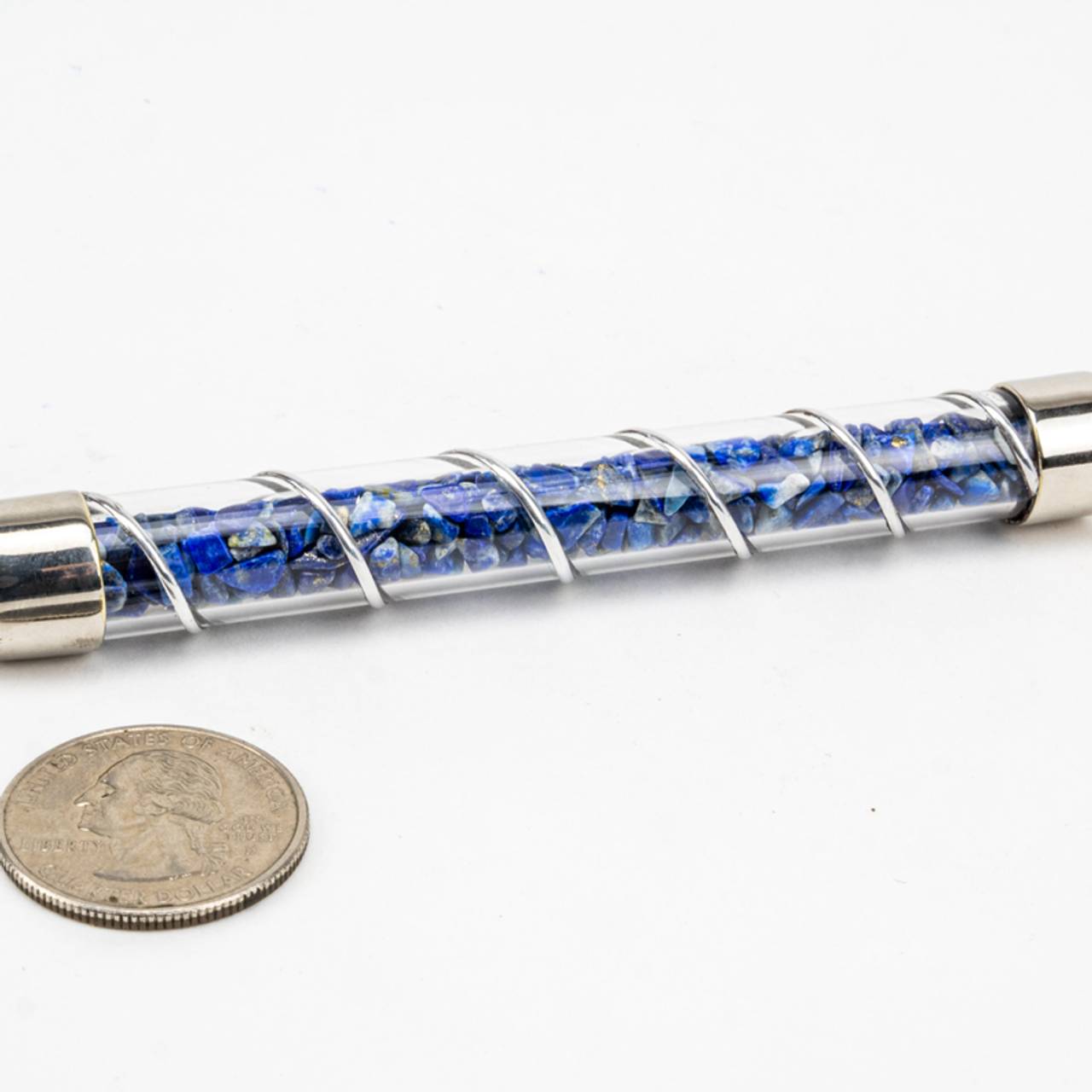 Lapis Lazuli | Wire Wrapped Healing Wand | Silver Glass Tube w/ Faceted Quartz Points & Gem Chips | 145mm Lapis Lazuli | Wire Wrapped Healing Wand | Silver Glass Tube w/ Faceted Quartz Points & Gem Chips | 145mm