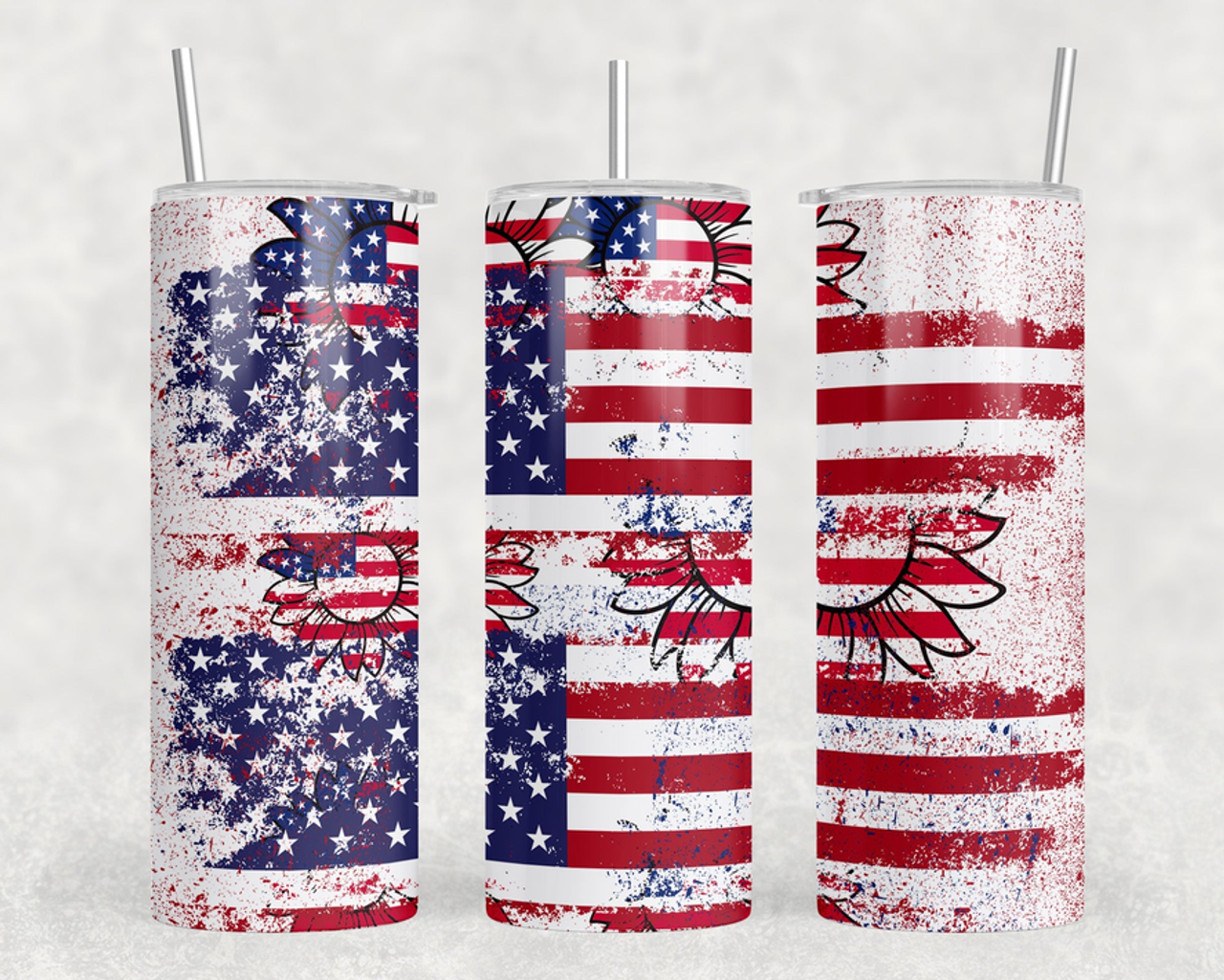 Sunflower American Flag|Skinny Tumbler|Optional Bluetooth Speaker| Speaker Color Varies