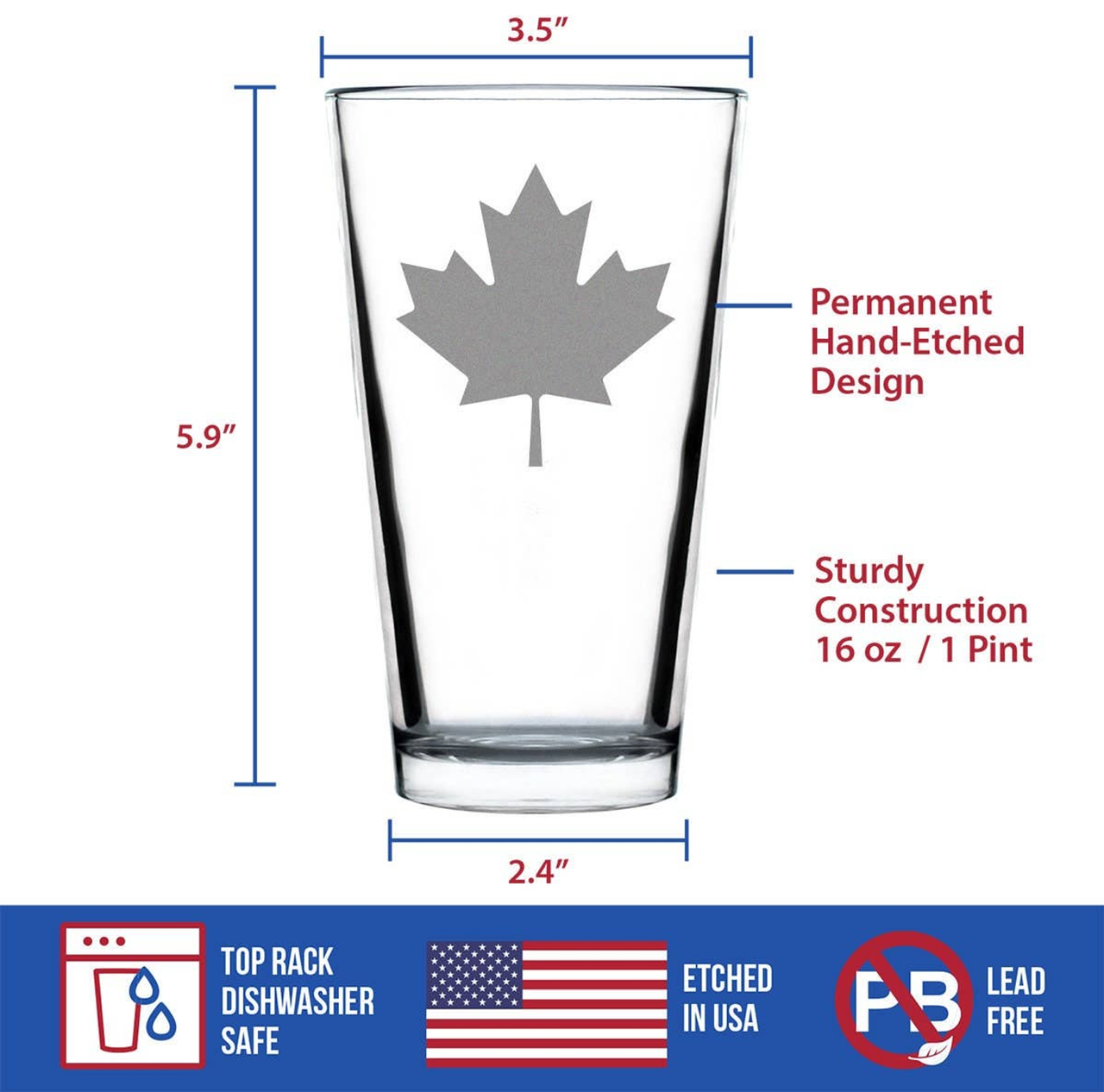 Canada Maple Leaf Pint Glass for Beer - Canadians Gifts