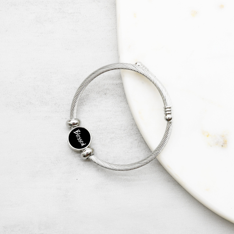 6.5 Inch Black Interchangeable Reverisble Inspirational Bracelets - PinkBox3-444