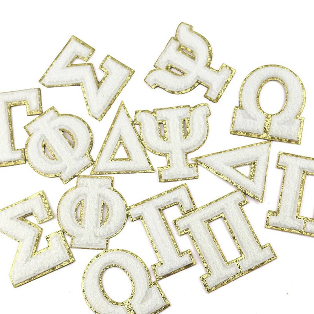 Greek Alphabet Self Adhesive Chenille Patches - LetterWhite-T