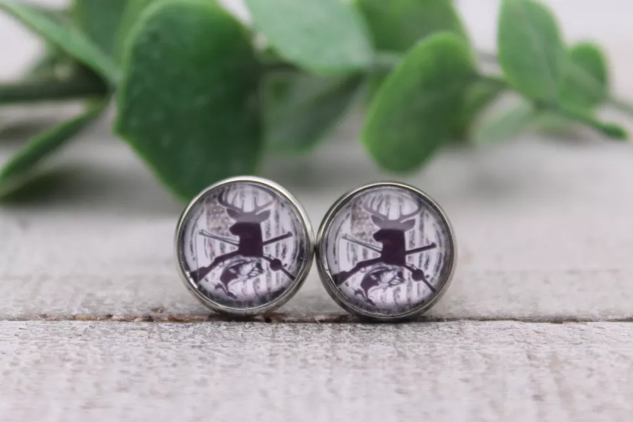 Hunting & Fishing | Glass Stud Earrings | Hypoallergenic