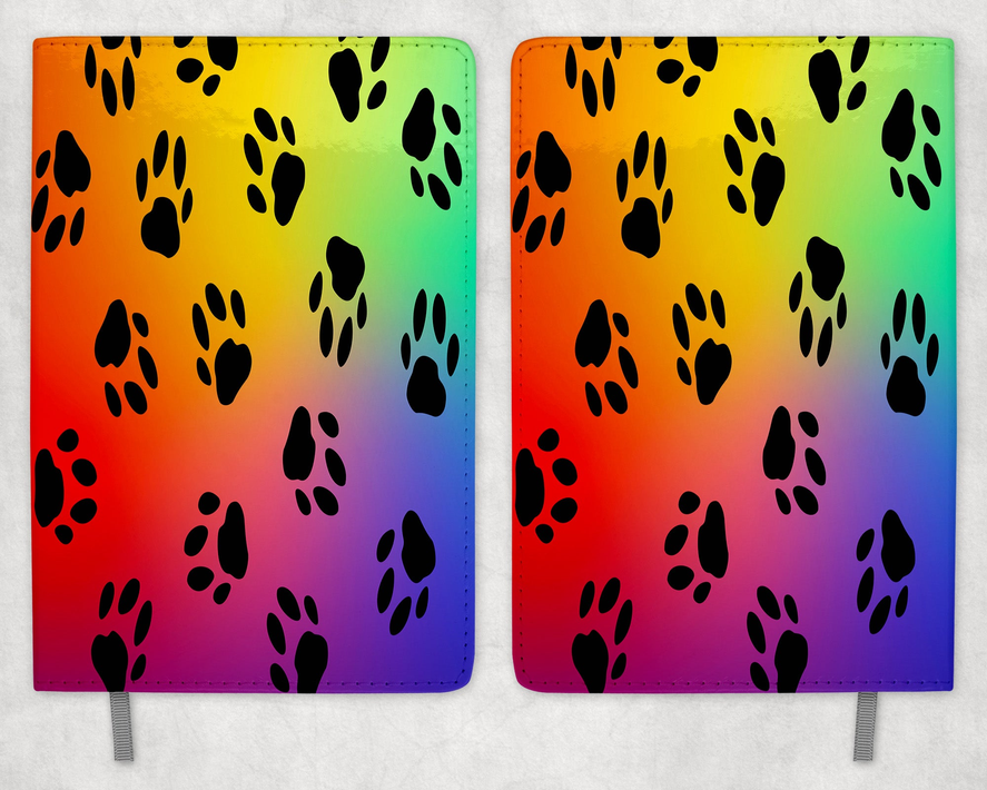 Rainbow Paw Prints  Printed 8 Inch  A-5 Journal