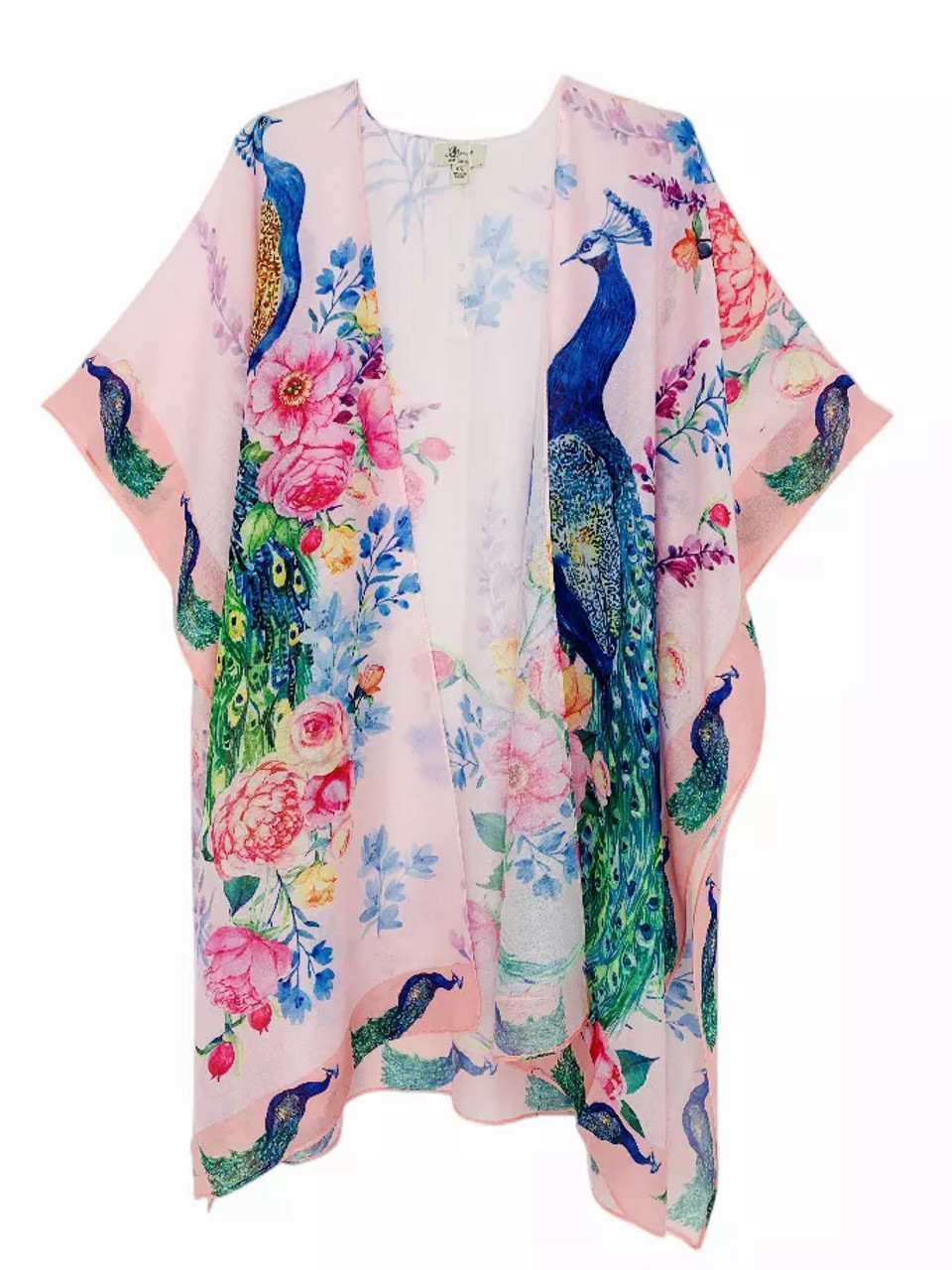 Multi Peacock & Floral Kimono - jc06265101pink